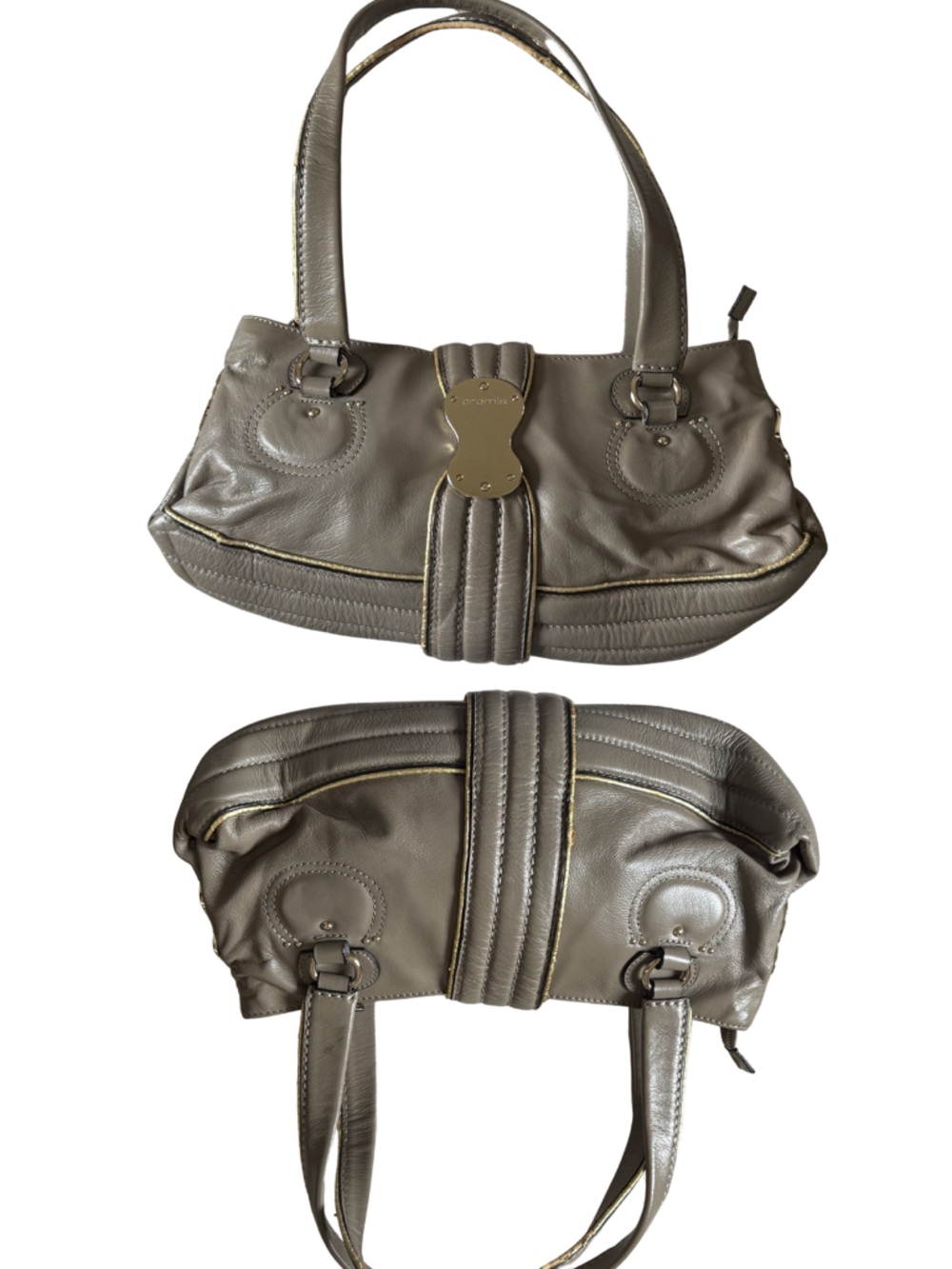 Chic Gray Shoulder Bag with Decorative Buckle